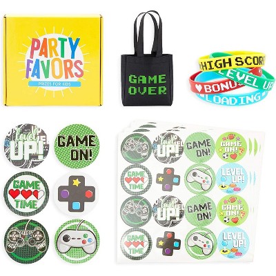 Blue Panda 60 Pieces Video Game Party Favors, Bracelets, Stickers, Button Pins, Tote Bags