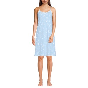 Lands' End Women's Cotton Interlock Tank Above the Knee Nightgown with Embroidery - 1 of 4