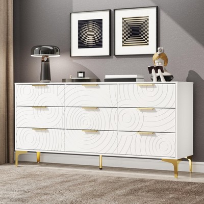 Sideboard 62.9", White Buffet Cabinet with 9 Drawers, Modern Storage for Living Room, Bedroom and Kitchen