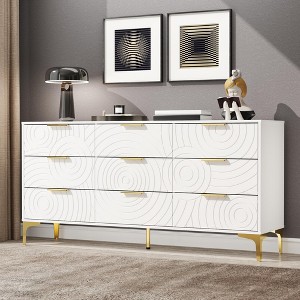 Sideboard 62.9", White Buffet Cabinet with 9 Drawers, Modern Storage for Living Room, Bedroom and Kitchen - 1 of 4