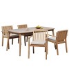 5 Piece Acacia Wood Outdoor Dining Set, 70'' Rectangular Patio Dining Table and 4 Chairs with Cushions, Wooden Garden Dining Set-Coolbibila - 3 of 4
