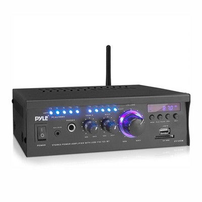 Pyle PCAU46BA 2x120 Watt Bluetooth Home Audio Speaker Amplifier Receiver System with Blue LED Display, Headphone Jack, and Remote Control, Black