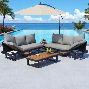 Outdoor Modular Sofa Set with Recliners, Patio Conversation Set Patio Seating Group Outdoor Daybed,Coffee Table for Patio,Garden - 1 of 4