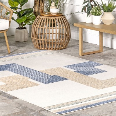 Adira Blue and Beige Geometric Indoor/Outdoor Area Rug