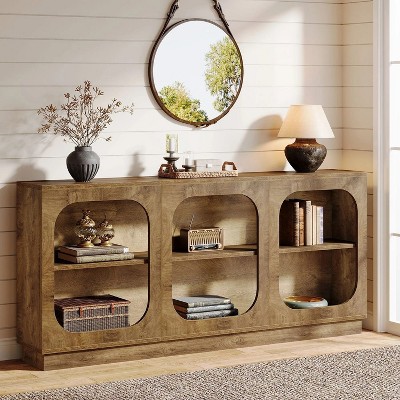 Hommoo 3-Tier Console Table with Storage Shelves Brown