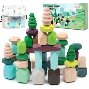 40-Piece Wooden Stacking Rocks Set, Forest Theme STEM Sensory Toy for Kids Ages 3-5 - 1 of 4