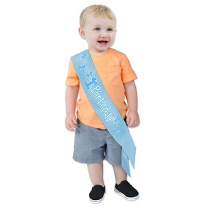 Beistle 1st  Birthday Satin Sash, 19.25" x 2.75", (2/Pkg) Blue - 1 of 1