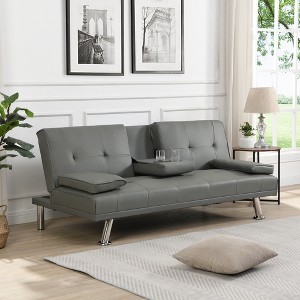 YONWAY Convertible Folding Futon Sofa Bed, with Stainless leg & 2 Cupholders, Wood Frame, for Small Spaces - 1 of 4