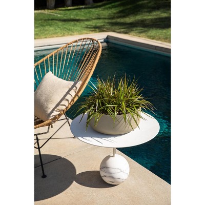 Sand 14-Inch Round Plastic-Stone Outdoor Planter