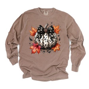 Simply Sage Market Women's Coquette Animal Print Pumpkin Long Sleeve Garment Dyed Tee - 1 of 4