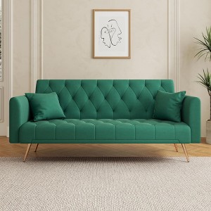 QingMoon 71" Convertible Loveseat Sofa, Velvet Couch Bed, Folding Recliner with Golden Metal Legs and Pillows for Living Room, Office - 1 of 4