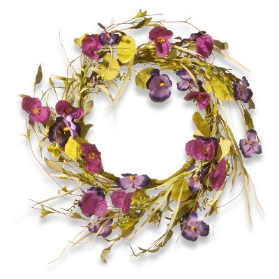 Artificial Poppy and Pansy Wreath Purple 22" - National Tree Company