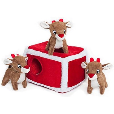 ZippyPaws Holiday Burrow- Interactive Dog & Puppy Toy for Boredom, Enrichment Squeaky Toy- Reindeer Pen