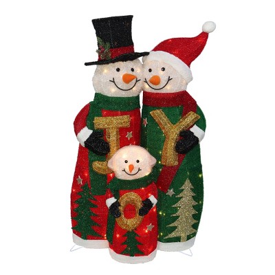 Season's Designs 39-Inch Snowman Family in Colorful Sweaters Festive Christmas Decorations for Indoor or Outdoor Use, Ground Freestanding, Requires 9