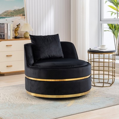 360 Degree Swivel Accent Chair, Velvet Upholstered Barrel Chair With ...