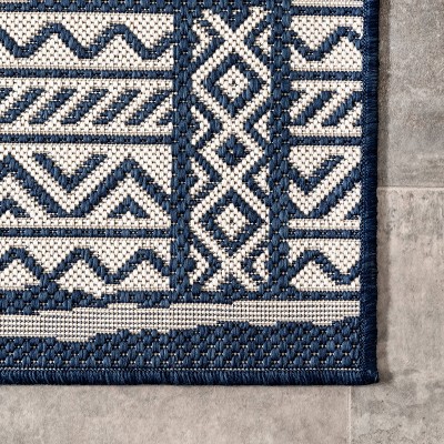 Navy Stripe Synthetic Washable Rectangular Area Rug