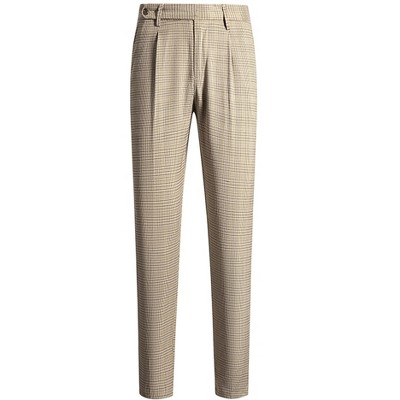 INSPIRE CHIC Men's Expandable Waist Pleated Front Formal Plaid Pants