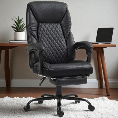 Mshliw Big and Tall Ergonomic Executive Office Chair with Reclining High Back, Footrest, Microfiber Upholstery, Adjustable Height