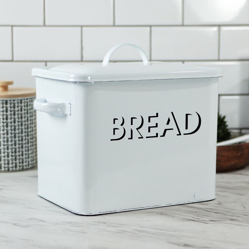 VIP Metal 14 in. White Square Labeled Bread Box, 2 of 6