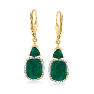 Ross-Simons 8.10 Ct. T.W Emerald and .20 ct. t.w. Diamond Drop Earrings in 18kt Gold Over Sterling - 1 of 3