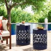 Naysaye Outdoor Patio End Table Set of 2, Metal Side Table with Carved Trellis for Home Lawn Garden Patio, Blue, 13.75"*13.75"*18" - 4 of 4