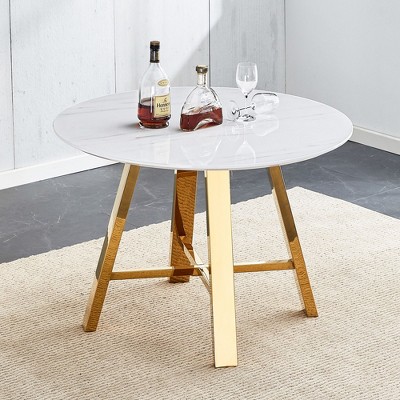 NicBex Minimalist Round Wooden Dining Table with Black/Gold Metal Legs,Modern Kitchen Table Bar Table,Dining Room Furniture