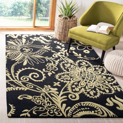 Handmade Black Wool and Viscose Tufted Rectangular Rug