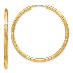 Black Bow Jewelry 2mm x 34mm 14k Yellow Gold Satin Diamond-Cut Endless Hoop Earrings - 1 of 4