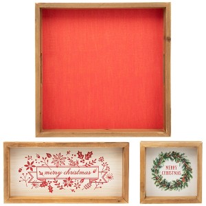 Northlight Wooden "Merry Christmas" Plaques and Serving Tray with Handles - 16" - Set of 3 - 1 of 4