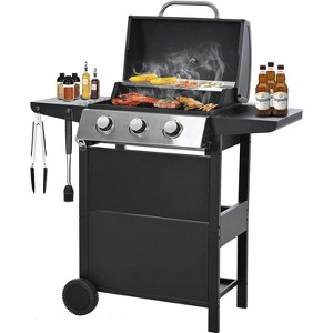 ELJGET 3 Burner BBQ Propane Gas Grill, Stainless Steel 25650 BTU Patio Garden Barbecue Grill with Thermometer, Black - 1 of 4