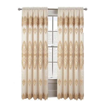 RT Designers Collection Dayton Emb Attached Valance Backing Blackout Window Curtains 50" x 84" Beige/Gold