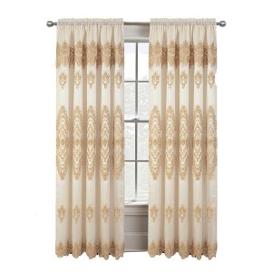 RT Designers Collection Dayton Emb Attached Valance Backing Blackout Window Curtains 50" x 84" Beige/Gold - 1 of 4