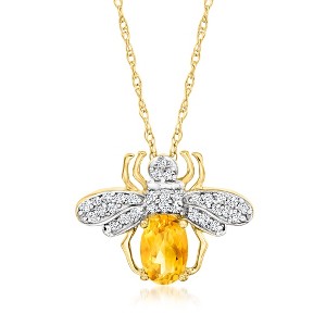 Ross-Simons 0.40 Carat Citrine and .10 ct. t.w. Diamond Bee Pendant Necklace in 14kt Yellow Gold - 1 of 2