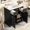Vynxaria 30 inch Jet Black Retro Style Single Sink Freestanding Bath Vanity with White Ceramic Top Two Full Extension Drawers Two Soft Close Doors - 3 of 4
