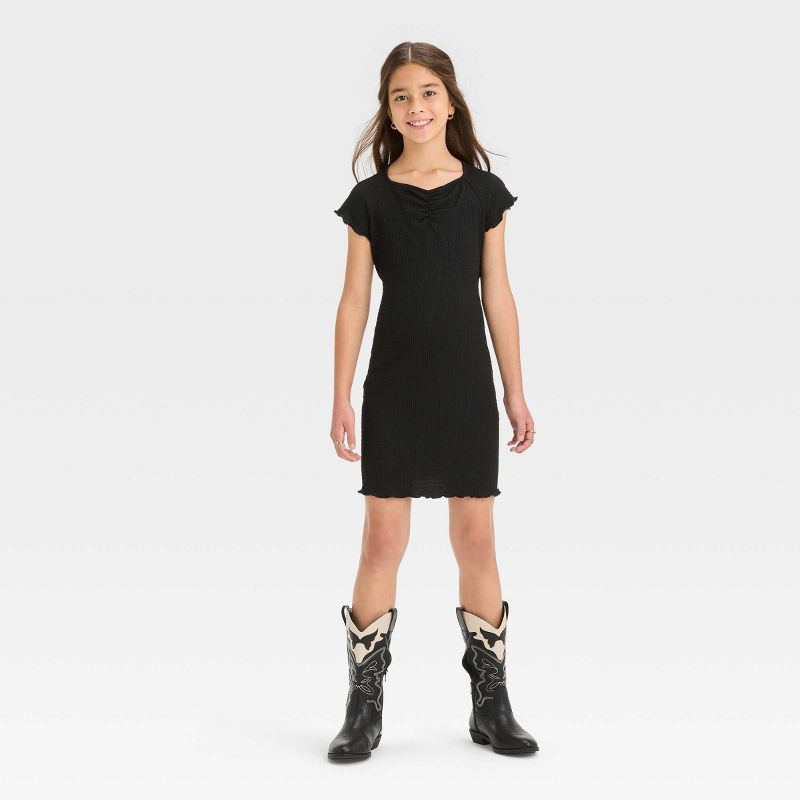 Girls' Short Sleeve Knit Cinch Neck Dress - art class™, 4 of 5