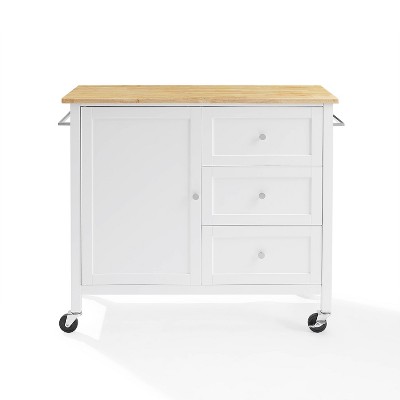 Soren 44" Natural Wood Top Kitchen Island Cart with White Frame