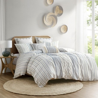 PAGED Full/Queen Cover Set Tufted Cotton Chenille 3 Piece Bedding Sets, Bed in a Bag with 1 Duvet Cover and 2 Pillowcases for Bedroom