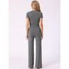 cheibear Women's Short Sleeve Tracksuit Round Neck T-shirt and Wide-Led Drawstring Pants Loungewear - 3 of 4