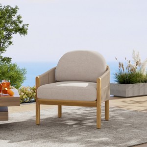 Christopher Knight Home Tatum Outdoor Acacia Wood Club Chair with Woven Rope Backrest and Cushions - 1 of 4