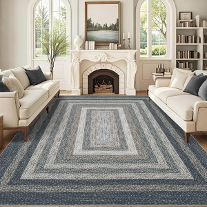 Modern Area Rug, Braided Washable with Non-Slip Rubber Backing, Soft Low Pile Indoor Carpet for Living Room, Dining Room, Bedroom, Home Office - 1 of 4