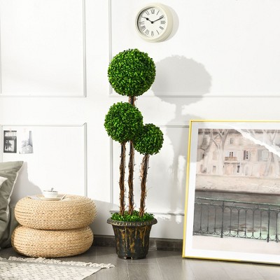 4ft Green Plastic Triple Ball Topiary in Black Pot
