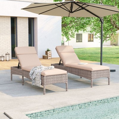 Sonkuki 2-Pack Patio Lounge Chaise Chair with Gray Wicker Weather-Resistant Chair