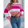 Women's Striped Cropped Sweater with Long Puff Sleeves, Crew Neck Ribbed Knit Pullover for Casual Daily Wear - 2 of 4