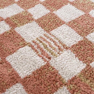 Cream and Beige Geometric Checkered Area Rug 5'3" x 7'
