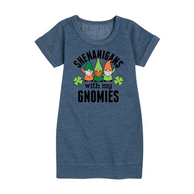 - Instant Message - St. Patrick's Day Shenanigans with my Gnomies Graphic Short Sleeve Fleece Dress
