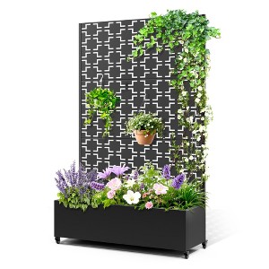 TOAOTBNBO Metal Raised Garden Bed with Squares Pattern, Outdoor Planter Box with Wheels, Modern Privacy Screen for Climbing Plants - 1 of 4