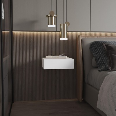 INFURNIC Nightstands Wall Mounted Floating Nightstand with Drawer and Spacious Storage for Home Organization, White, 15.7"*13.4"*5.1"