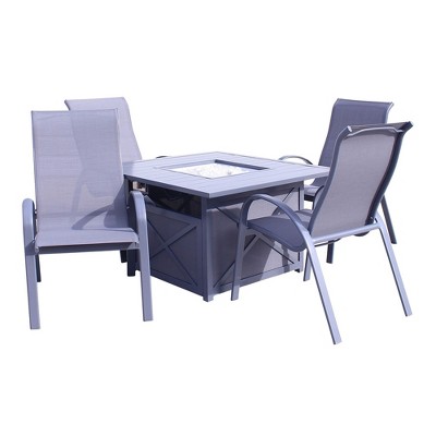 Courtyard Casual Santa Fe 5 pc Square Fire Pit Set with Sling Chairs  Includes One Square Fire Pit and Four Sling Chairs