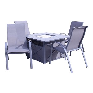 Courtyard Casual Santa Fe 5 pc Square Fire Pit Set with Sling Chairs  Includes One Square Fire Pit and Four Sling Chairs - 1 of 1