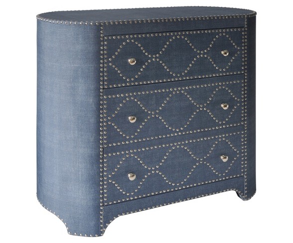 3 Drawer Oval - Shaped Cabinet with Chrome Nailhead Trim - Blue - Stylecraft